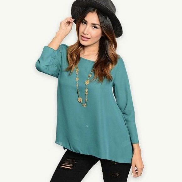*Clearance* True Light Teal Chiffon Blouse - Picture 2 of 3